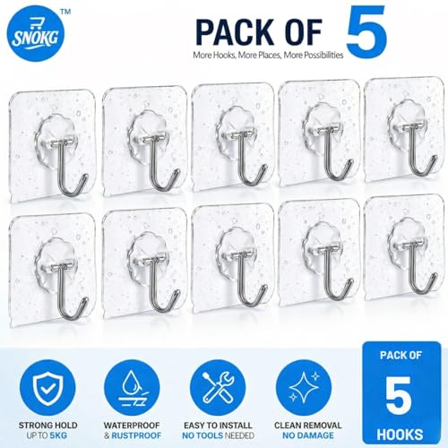 Image of Self Adhesive Wall Hooks for Hanging | Transparent Waterproof Strong Hooks | No Drill Heavy Duty Wall Hanging Hook for Kitchen, Bathroom & Home (Flower Hook- 5 Count)
