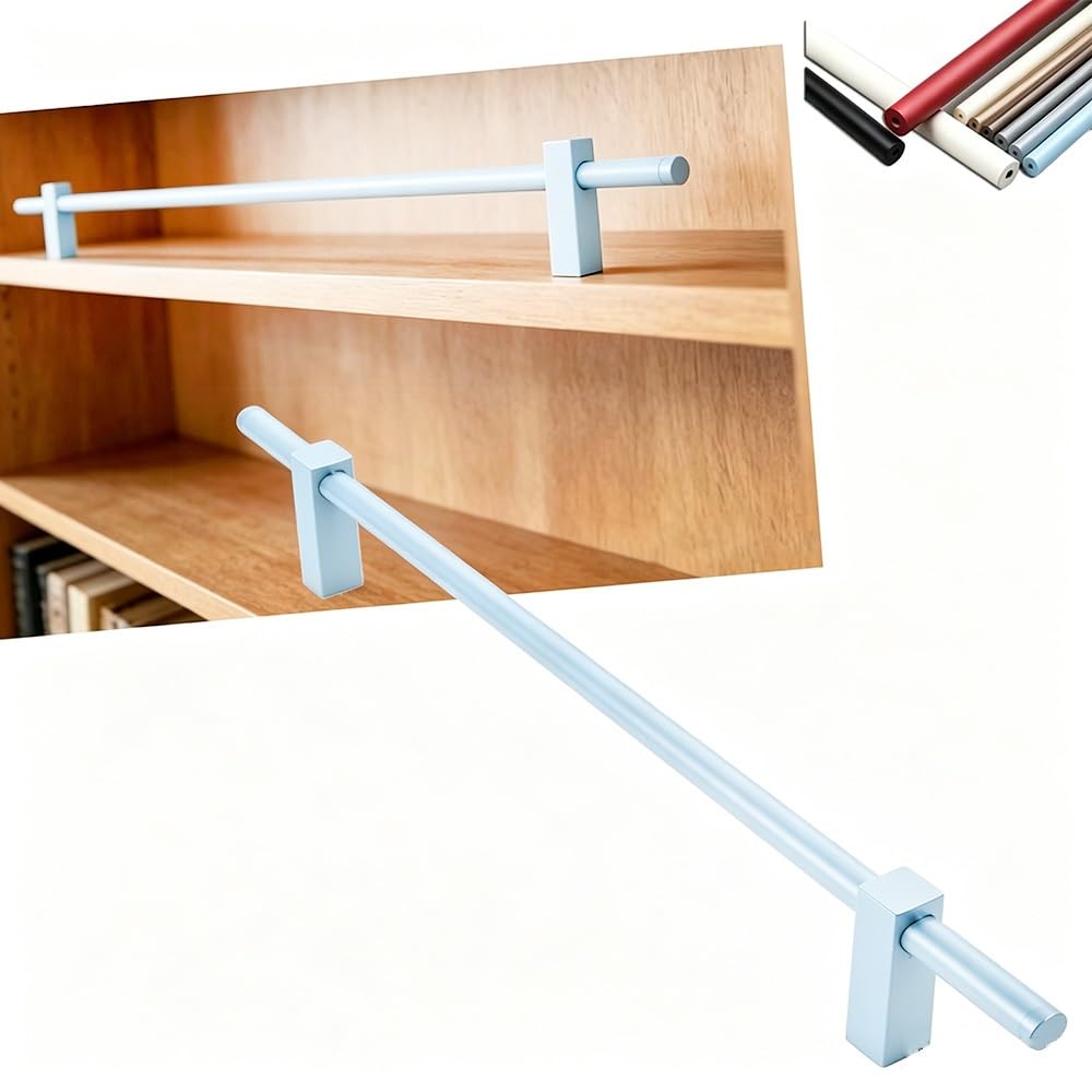 SVBVRFEEW Aluminum Shelf Guard Fence Decorative Railing Closet Safety Bar 16-51in Gallery Rails Set Bookshelves Anti-Tipping Rod Customizable(Blue,40cm/15.7in)