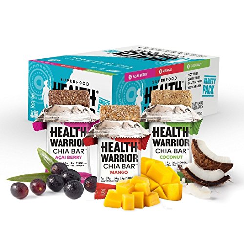 Health Warrior Chia Bars, Tropical Variety Pack, Gluten Free, Vegan, 25g Bars, 15