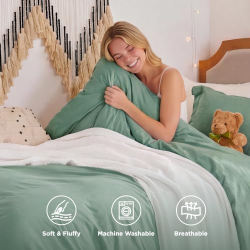 Image of Bedsure Prewashed Twin Duvet Cover, Cotton-Like Bedding Set, Sage Green | Ultra Soft, Relaxed Texture, Twin XL Breathable Comfort, Hidden Zipper, 8 Corner Ties, Easy Care, OEKO-TEX, Year-Round Use