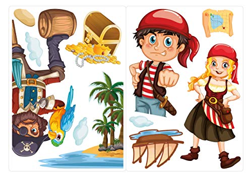 Dekodino® Sticker pour fenêtre de chambre d'enfant Motif pirate capitaine île au trésor Cover