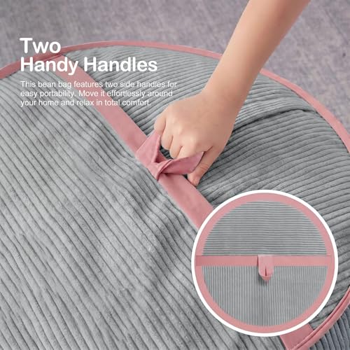Image of 5FT Bean Bag Chair 5'Giant Bean Bag Chairs with Adults, Large Beanbag Chair | Bean bag Lounger with Machine Washable Cover Corduroy Fabric, Comfy Chairs for Living Room Bedroom Dorm, Lightgrey with Pink