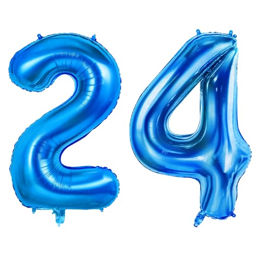 Number 24 Balloons for 24th Birthday Party Decorations, 0-100 Large No.24 Balloons for Her Him and Daughter Son, 40 Inch Dark Blue Foil Helium Balloon for 24 Year Old Anniversary Decorations