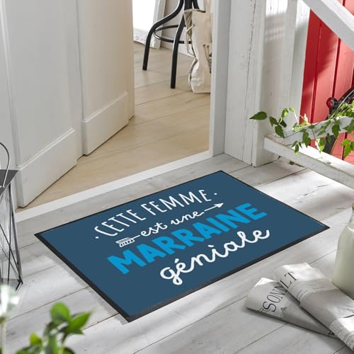 Paillasson bleu entrée propre avec message Marraine Géniale - 6
