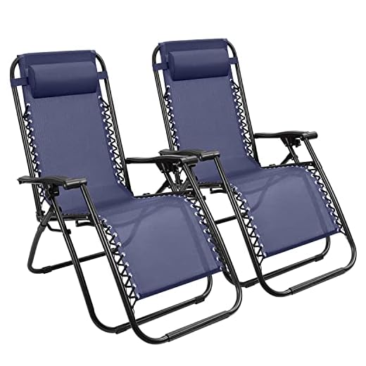 Devoko Patio Zero Gravity Chair Outdoor Folding Adjustable Reclining Chairs Pool Side Using Lawn Lounge Chair with Pillow Set of 2 (Dark Blue)