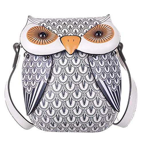 WYSBAOSHU Bolsa de Cuero de la Manera del Buho de la Historieta Mochila Mini Muchacha (Blanco-pequeño) Cover