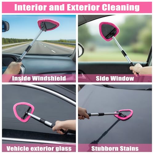 Windshield Cleaner Tool, 17Pcs Car Interior Detailing Kit, Detailing Brush, Towels, Duster, Car Cleaning Kit Interior for RVs, Truck, Trailer (Pink) - Image 3