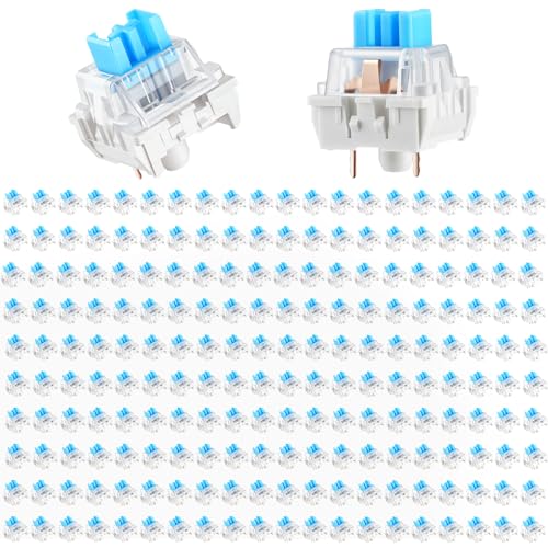 Leezmark 200 Pcs 3-PIN Blue Mechanical Keyboard Switches, Clicky Tactile Key Switches for Most Gaming Keyboards, 3D Prints Fidget, Dustproof Replacement Keys