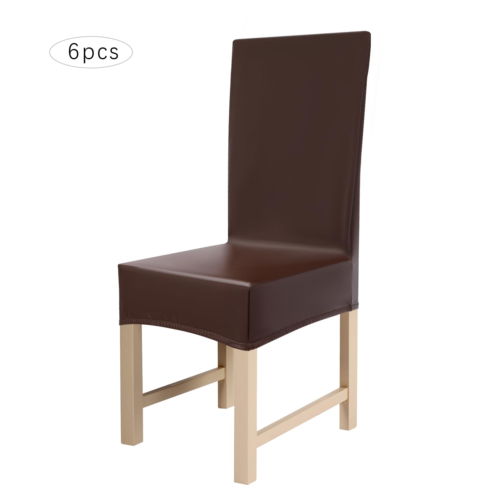 Juego de 6 fundas de silla de poliuretano, color café, elásticas, impermeables, para apartamentos, restaurantes, hoteles, bibliotecas, cafeterías, fáciles de limpiar