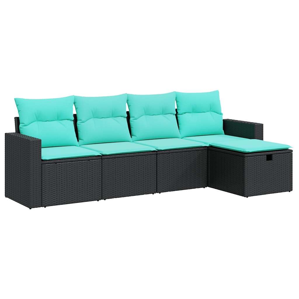 Salon de jardin 5 pcs en résine tressée noire, finitions haut de gamme
