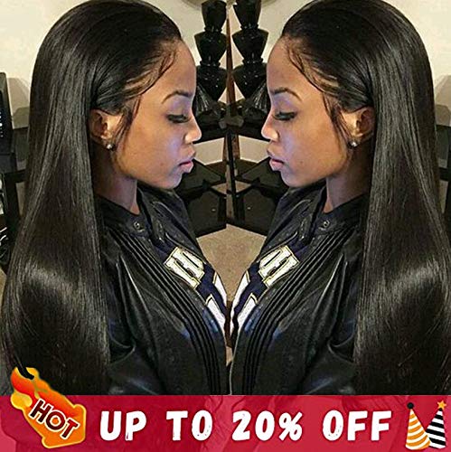 Ruiyu 8A Virgin Hair Lace Front Wigs Human Hair for Black Women Brazilian Straight Lace Wig Human Hair with Baby Hair 130% Density Natural Black Color Wigs 16 inch