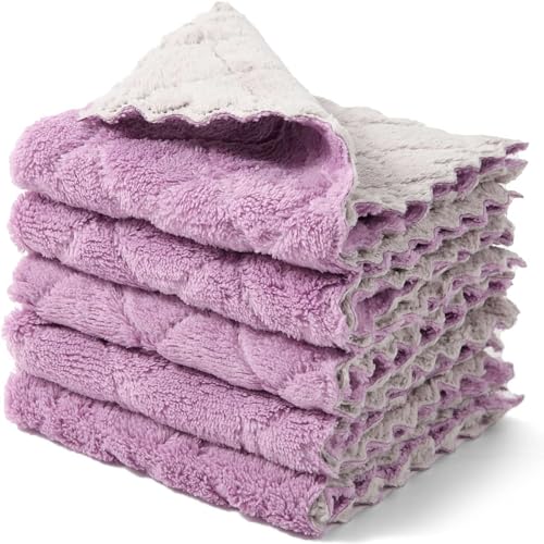 Paños de limpieza desechables, paquete de 12 paños de cocina, paños de cocina, paños de cocina superabsorbentes, paños de cocina de terciopelo coral, antiadherentes, lavables al aceite, de secado