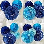 12pcs 6’’ 8’’ Honeycomb Balls Tissue Paper Fans Party Honeycomb Ball Fans Wall Decorations Tissue Pom Poms Flower Balls Hanging Paper Fans for Party Baby Shower Birthday Wedding Nursery(Blue kit) - Image 5