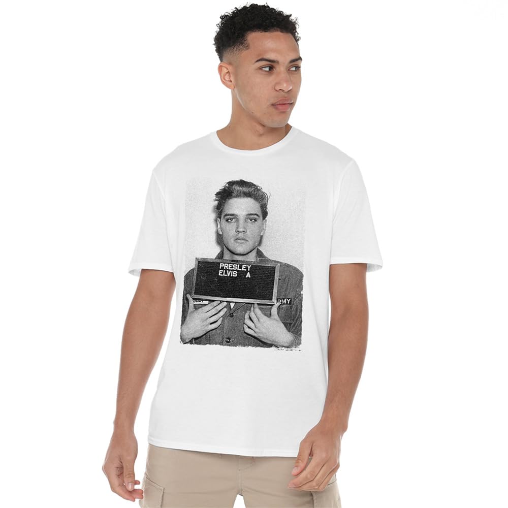 Elvis Presleyarmy Mug Shot Unisex T Shirt, White, Small