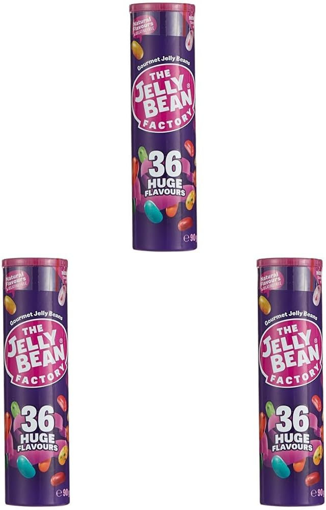 Jelly Bean Factory Gourmet Tube | 36 Mix | Gluten and Gelatine free | Impulse candy (1 x 90g) (Pack of 3)