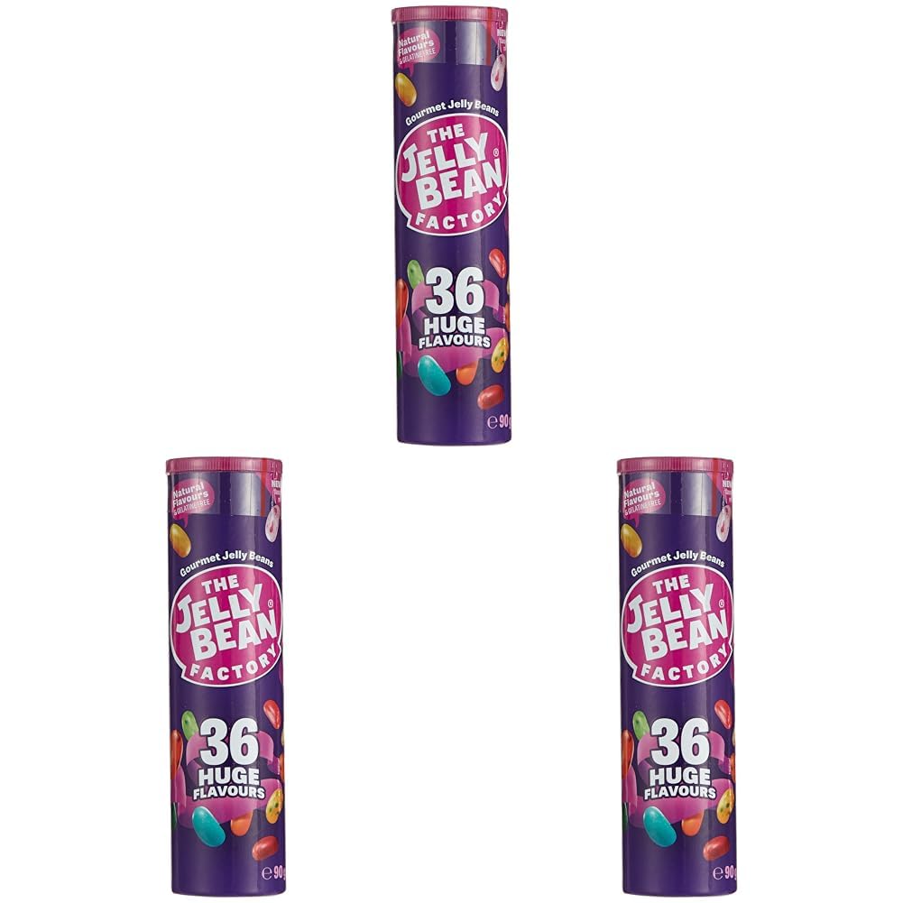 Jelly Bean Factory Gourmet Tube | 36 Mix | Gluten and Gelatine free | Impulse candy (1 x 90g) (Pack of 3)
