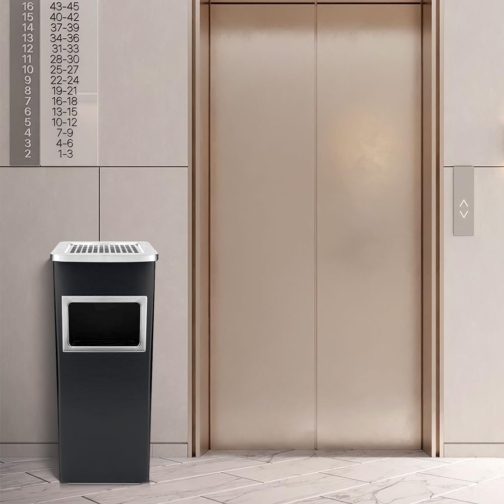 HUOLE Bacs à ordures de cuisine, Poubelle sur pied en acier inoxydable de qualité supérieure pour restaurant, jardin, pub, club, extérieur et intérieur (24 x 24 x 60 cm 35 L - Noir (1 pièce))