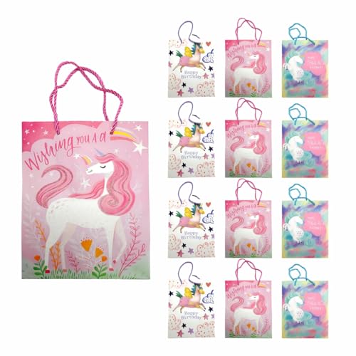 Image of Crackles Unicorn Character Printed Paper Bags for Gifting Eco Friendly Gift Paper Bags with Sturdy Handles (Pack of 12)