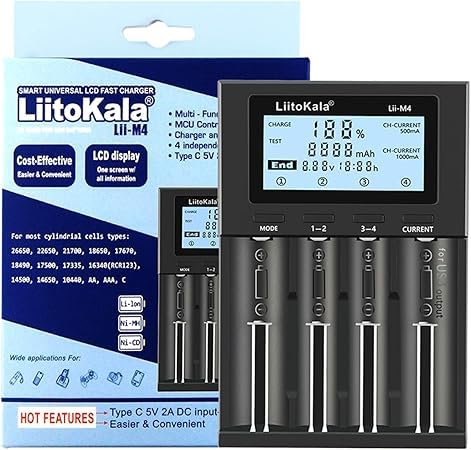 HOPESTONE LiitoKala LII-M4 Smart Battery Charger | Universal LCD Display | Compatible with Li-ion 18650 26650 21700 18350 14500 AA AAA NiMH NiCd Batteries | 4-Slot Intelligent Charger-image-38