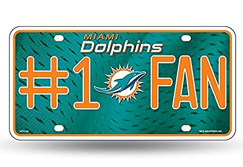 Rico Industries NFL Miami Dolphins #1 Fan Metal License Plate Tag