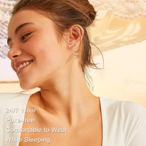 FIBO STEEL 4 Pcs 16G Cartilage Stud Earrings for Women Opal CZ Bar Helix Conch Daith Piercing Jewelry Set3