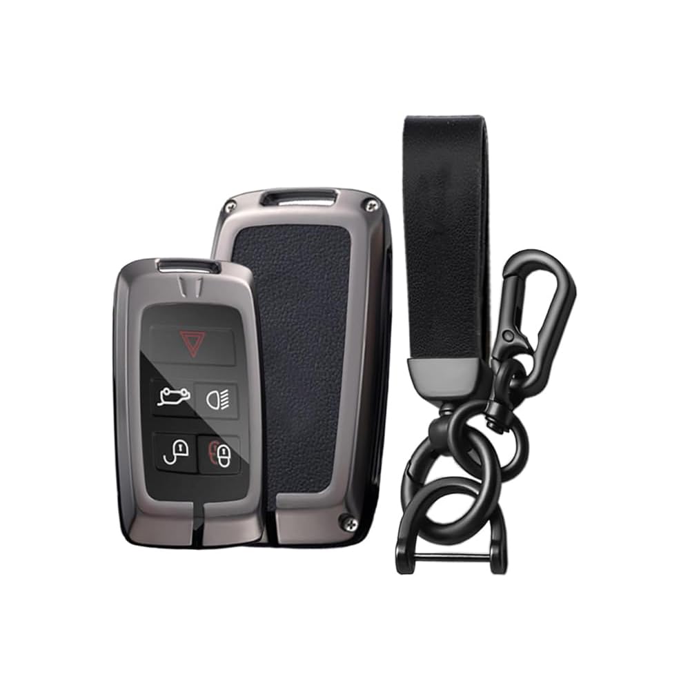 Alloy Leather Car Key Fob Cover Fit for fit for Range Rover Evoque Sport Vogue Discovery 5 for Jaguar E I-PACE 2018-2023 Smart Key Holder case keyring Shell bag keychain accessories