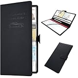 RSAquar Car Registration and Insurance Holder, Leather Car Glove Box Organizer, Cool Car Accessories for ID, Driver's License Cards & Essential Document, Men&Women, Black#2