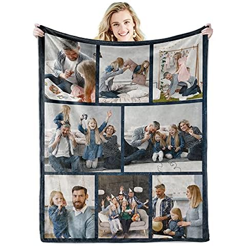 Youltar Custom Blanket with Text Picture Collage Customized Throw Blankets, Birthday Anniversary Wedding Personalized Halloween Christmas Couples Gifts for Boyfriend Girlfriend Photo 8 40"×50" Cover