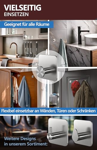 4smile Handtuchhalter ohne Bohren, Silber - 5 Stück Badezimmer Handtuchhalter, Klebehaken aus Edelstahl, moderne Haken für Bad, WC, Küche - Wasserfeste Haken selbstklebend, Handtuchhaken