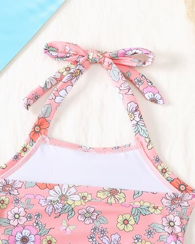 Image of Saeaby Toddler Little Girls Swimsuit Summer Halter Ruched Tankini 2 Piece Bathing Suit for Girl Beach Swimwear 3-8Y