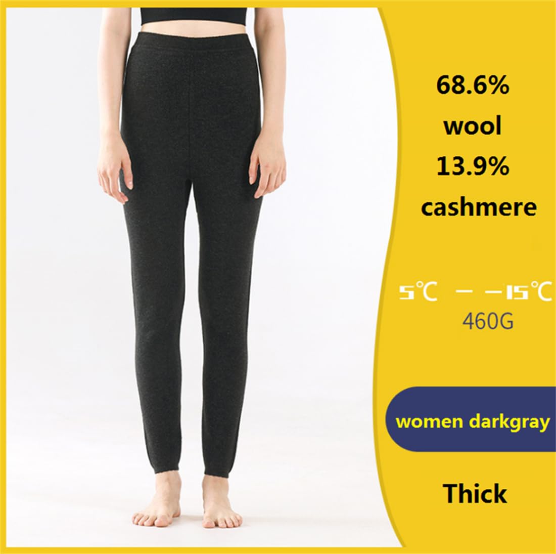 Sous-vêtements thermiques épais 68 % laine pour homme et femme - Legging long pour homme et femme, Femme Épais Gris Foncé, M
