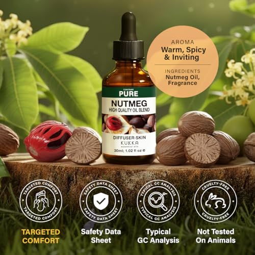 Image of 100% Pure Nutmeg Oil - 1 Fl Oz Nutmeg Essential Oil for Hair, Skin, Diffuser, Aromatherapy & DIY Soap Making Scent