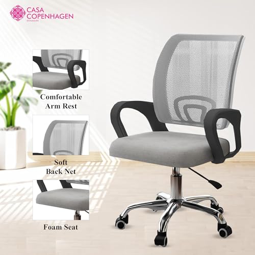 Image of Casa Copenhagen Mesh Mid Back Office /Study /Computer /Revolving /Desk Chair for Work from Home -Metal Base, Height Adjustable Seat - Milange Grey & Black Handle