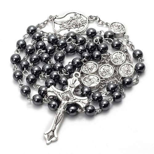 Catholic Rosary Beads for Men with Case and 18PCS Payer Cards, St Michael the Archangel Medal, First Communion Gifts for Boy - Faith Jewelry for Prayer & Spiritual Gifts2