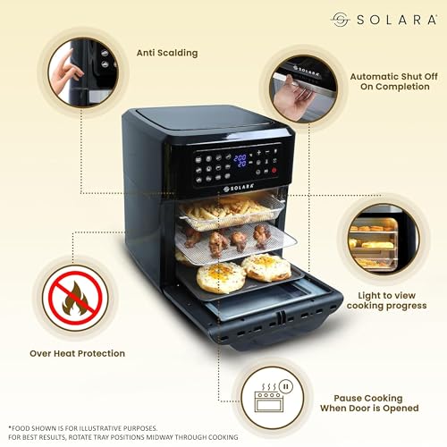 Image of SOLARA 12L Air Fryer Oven for Home Kitchen, 1800W OTG Air Fryer Oven 12 Litre with 12 Presets, 9 Accessories, Grill, Roast, Bake, Reheat, AirFryer OTG, XX-Large, Recipe E-book, 1 Year Warranty, Black