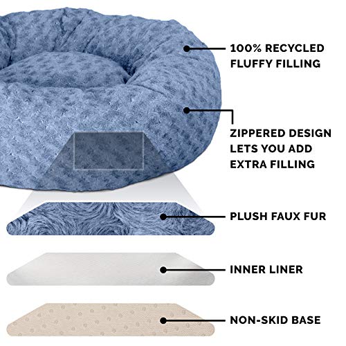 Image of Furhaven 40 inch Round Donut Dog Bed for Large /Medium Dogs, Refillable w / Removable Washable Cover, For Dogs Up to 75 lbs - Curly Faux Fur Donut Bed - Fresh Blueberry, Large