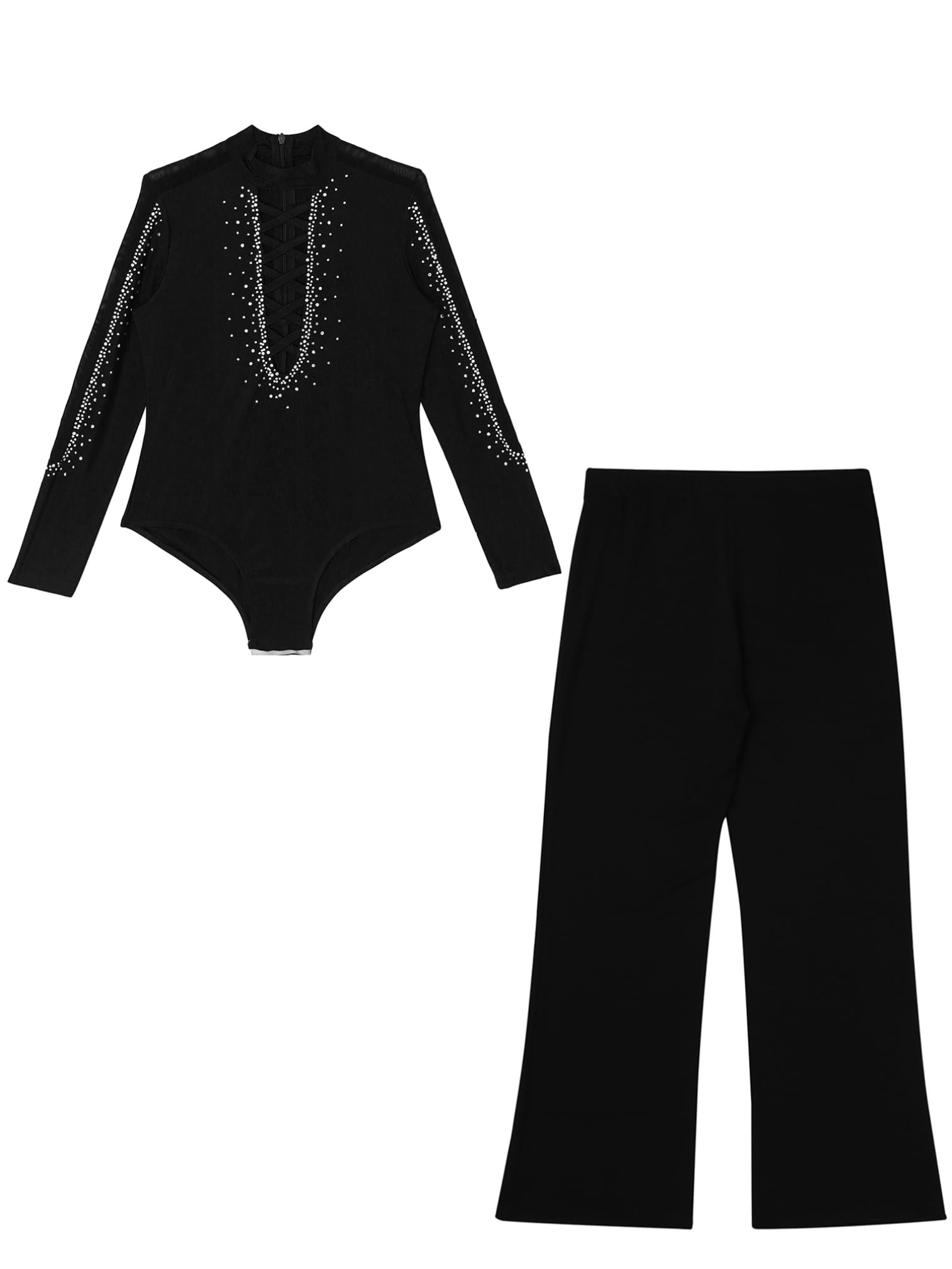 ranrann Camicia da Ballo Bambino con Strass Body Danza Classica Ragazzo Pantaloni Vita Alta per Latino Samba Rumba Balletto Tuta Pattinaggio Artistico Dancewear