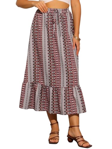 Allegra K Summer Boho Skirt for Women's Elastic High Waist A-Line Spring Printed Midi Skirt4