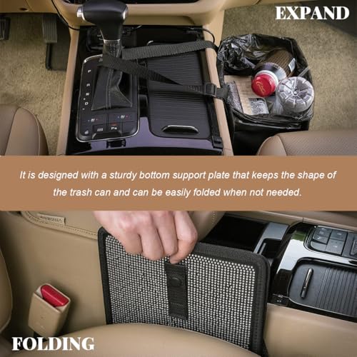 Image of Car Trash Can, Bling Rhinestone Crystal Waterproof Hanging Garbage Bag for Car Interior, Oxford Leakproof Foldable Waste Organizer Trash Bin Universal for Most Vehicles (Red)