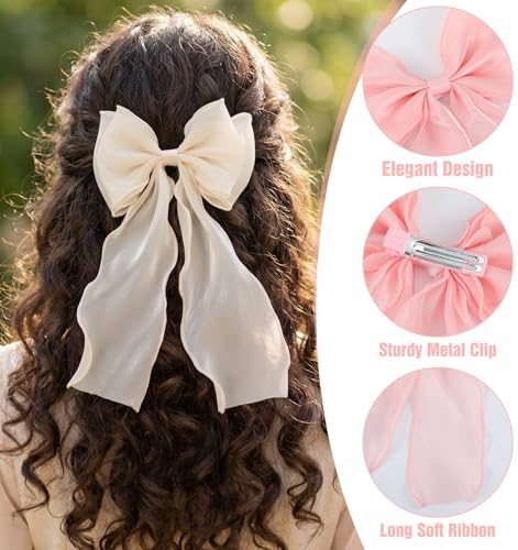 2 pinzas de lazo rosa claro para cabello con cinta larga miniatura 4