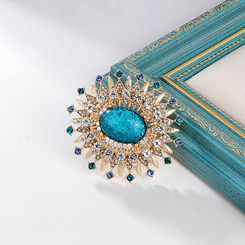 Image of Vintage Rhinestone Flower Brooch Pin 14k Gold Plated Sun Flowers Crystal Laple Pins Clip Suit Dress Sweater Clothes Accessories Brooches Pins Exquisite Palace Style Jewelry Gifts for Women Girls Mom