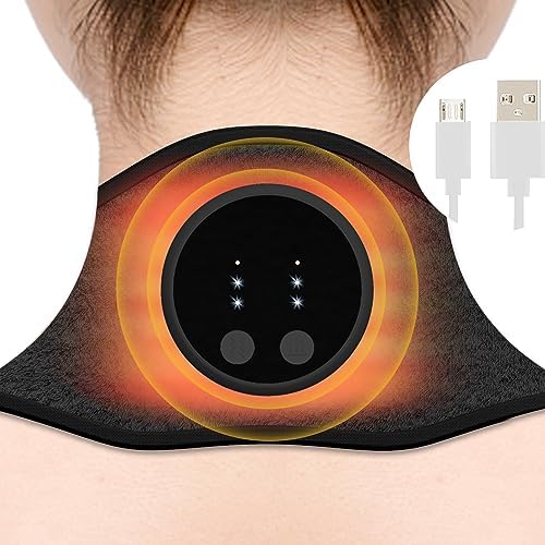 Cordless Heating Pad for Neck and Shoulder, Electric Neck Massager for Pain Relief, Portable Heating Pad for Knee, Arms and Legs with Heating and Vibration Functions, Gifts for Her or Him(Black)