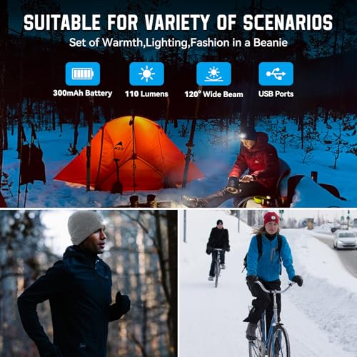 FFIPBGE Beanie Hats with Light, USB Rechargeable LED Hand Free Headlamp, Ideal for Camping, Hiking, Mens Gifts, Birthday Gifts for Men, Women, Dad, Him, Husband, Adventurer, 1 Pack, Red - image 5