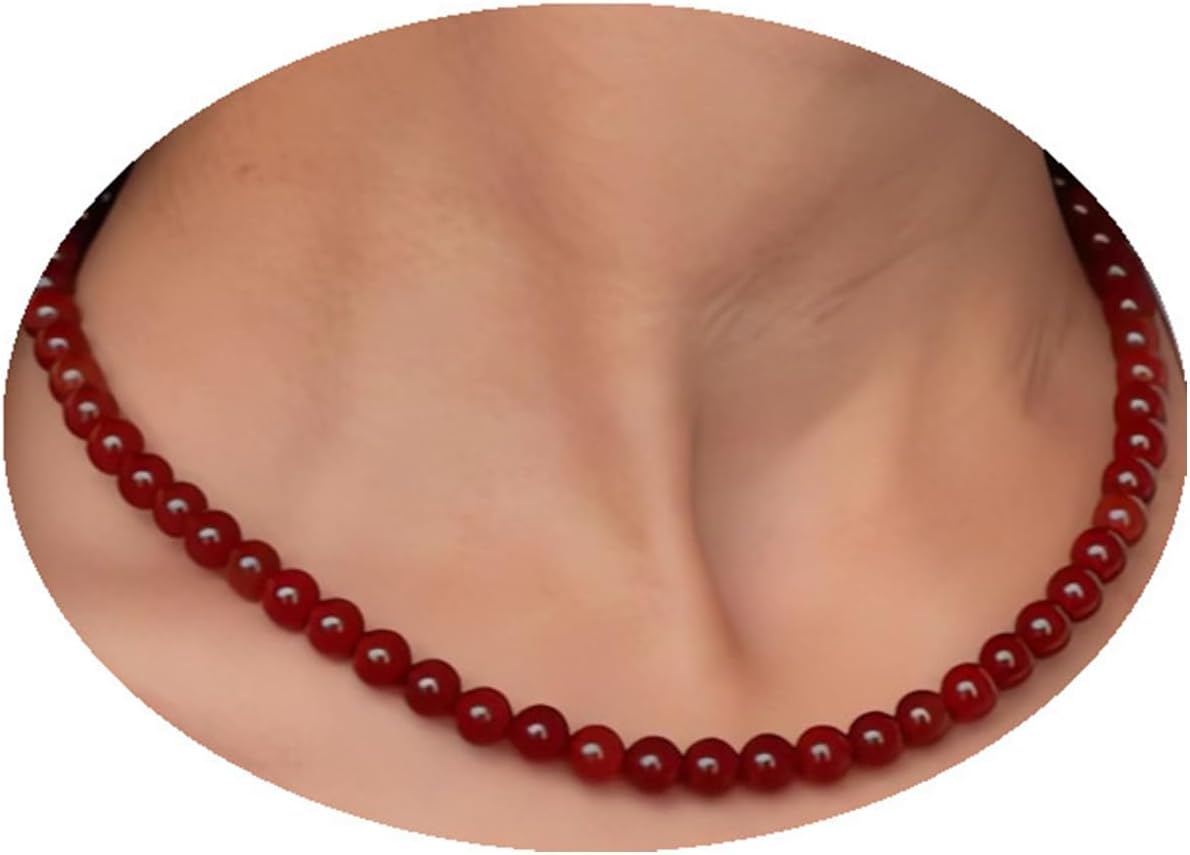 Beaded Necklace for Women, Red Stone Boho Bead Choker Red Carnelian Beads Necklaces Jewelry Gifts 15 incher
