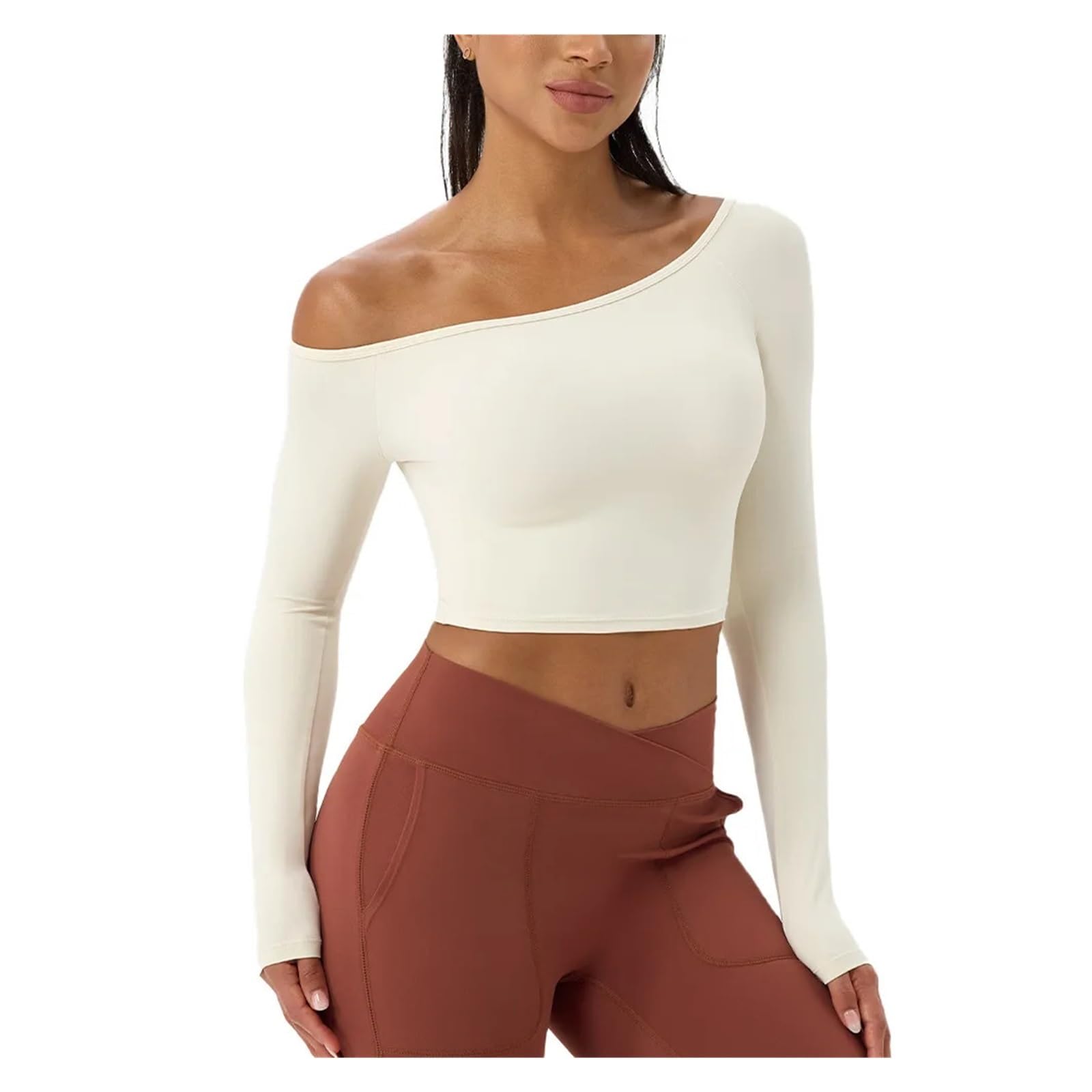 Top Yoga a Maniche Lunghe Donna Maglietta Yoga a Maniche Lunghe | Abbigliamento fitness aderente monospalla da donna Top Nude Feel Camicie da yoga