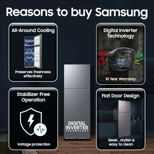 Image of Samsung 256 L, 3 Star, Digital Inverter Frost Free Double Door Refrigerator (RT40H30W3THL, Refined Inox, 2026 Model)