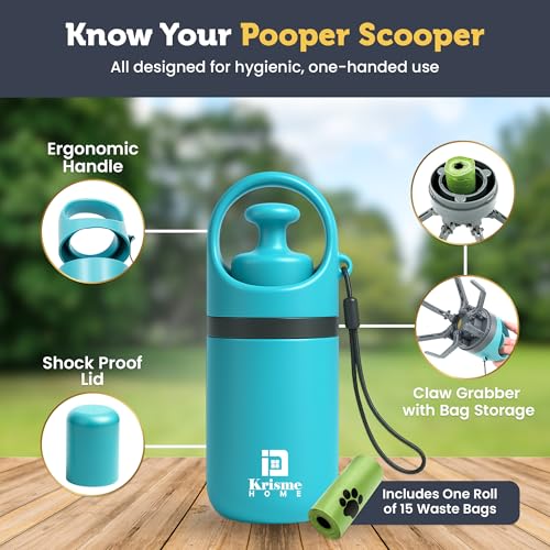 Image of KRISME Home Portable Dog Pooper Scooper for Walks - Handheld Poop Picker with Bag Attached - Lightweight Dog Poop Catcher & Claw Grabber - Compact Poop Scooper for Dogs, Easy Mess-Free Cleanup