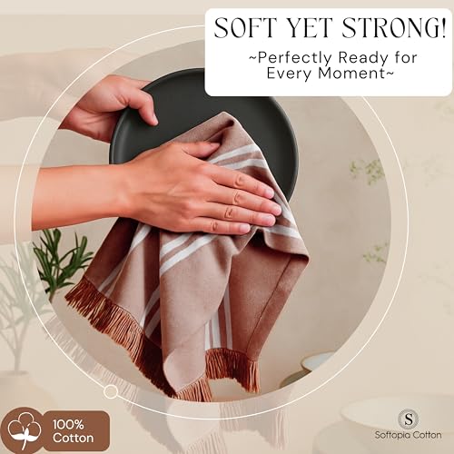 Image of Prewashed Striped Dish Towels 4 Pack, 16x26 Inches, Quick Dry Towels for Kitchen, Durable, Reusable and Absorbent Wash Cloths Set, Washable Fabric, Heavy Duty for Daily Use - Brown