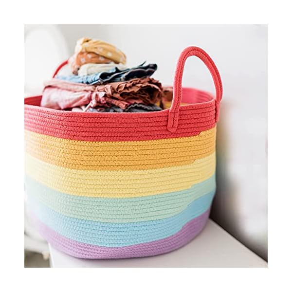 OrganiHaus Regenbogen-Baumwollseil-Aufbewahrungskorb mit Griffen 38x45 | Bunte Dekoration zur Aufbewahrung von… – Bild 6