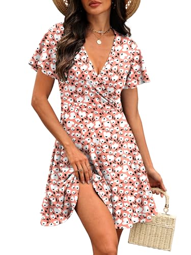 Image of RUMIA Women Casual Dresses Wrap V Neck Dress A-Line Summer Sundress Fashion